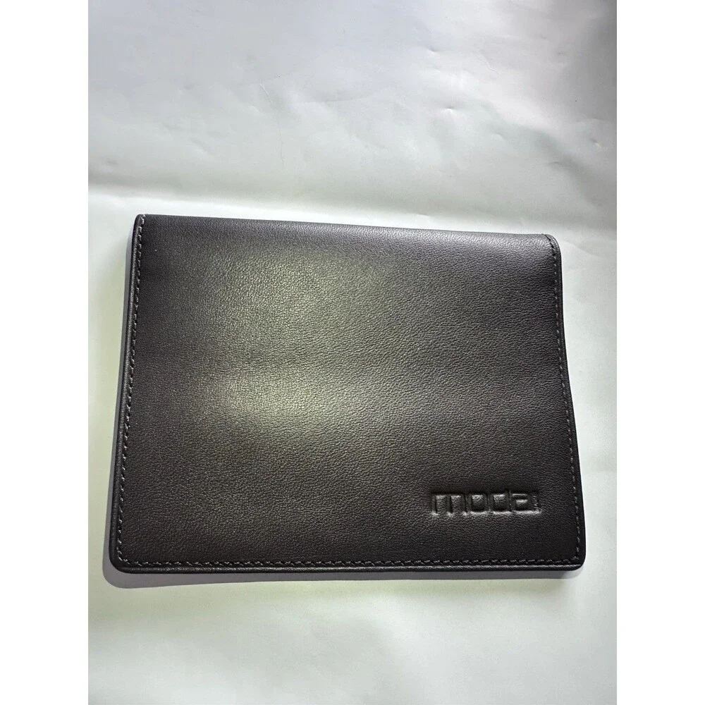 Moda Spana Men's Minimalist Gray Bifold Card Leather Wallet Dark Bown